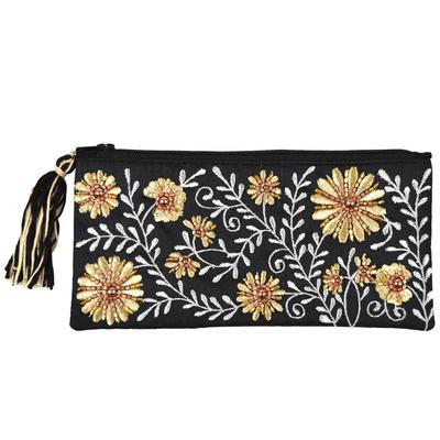 Tokyo Kankan Beaded Embroidered Horizontal 20 X 10 Black Pouch, Cm,