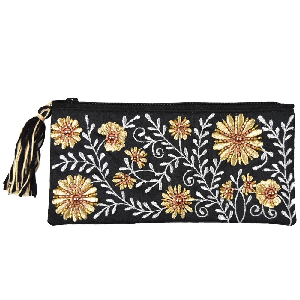 

Tokyo Kankan Beaded Embroidered Horizontal 20 x 10 Black Pouch, cm, чорний