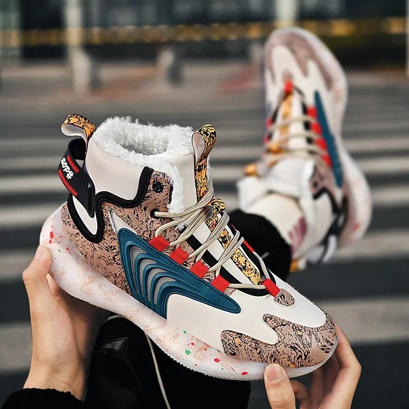 Men Boots Winter Snow Boots Plush Warm High Top Men Sneakers Fashion Sports Shoes Men Waterproof Non-Slip Tennis Shoes Male