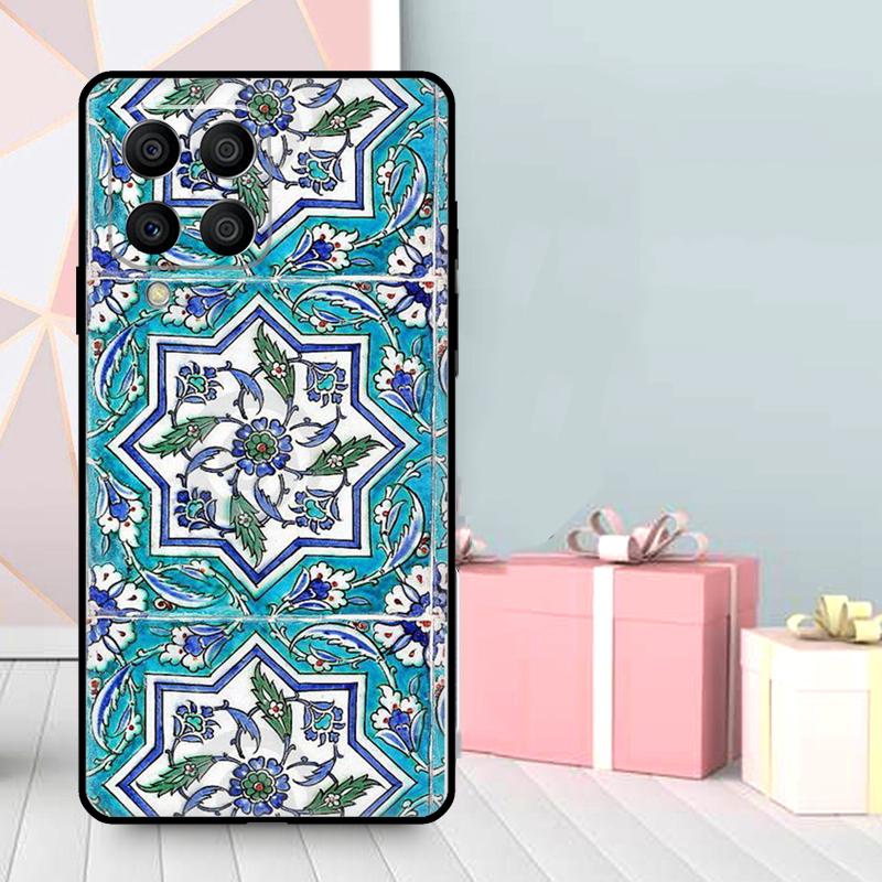 Square Turkish Flower Tiles Case For Samsung Galaxy M16 M31 M21 M13 M33 M53 M15 M35 M55 M36 M56 M12 M32 M52 M14 M34 M54