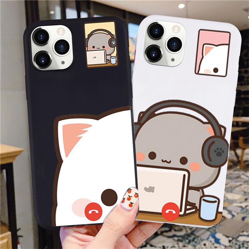 Cartoon Animal Cat Couple Paired Phone Case for IPhone 15 14 13 12 11 Pro Max Mini XS X XR SE2 7 8Plus Lovers Cover Matte Fundas