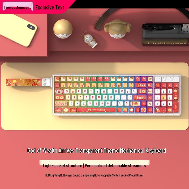 Langtu GK102 Wireless Bluetooth Wired Mechanical Keyboard - Transparent Customizable Design for Girls, Office, and e-Sports Gaming.