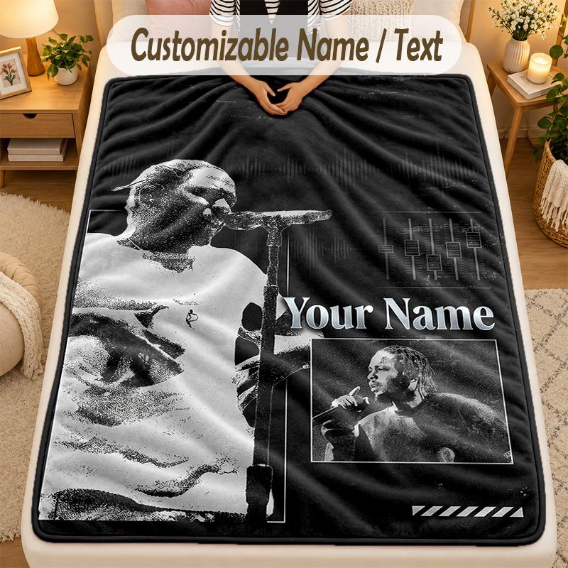 Flannel BlanketKendrick Lamar Custom Name Text Personalized Soft Warm Throw Blanket Home Decor Gift
