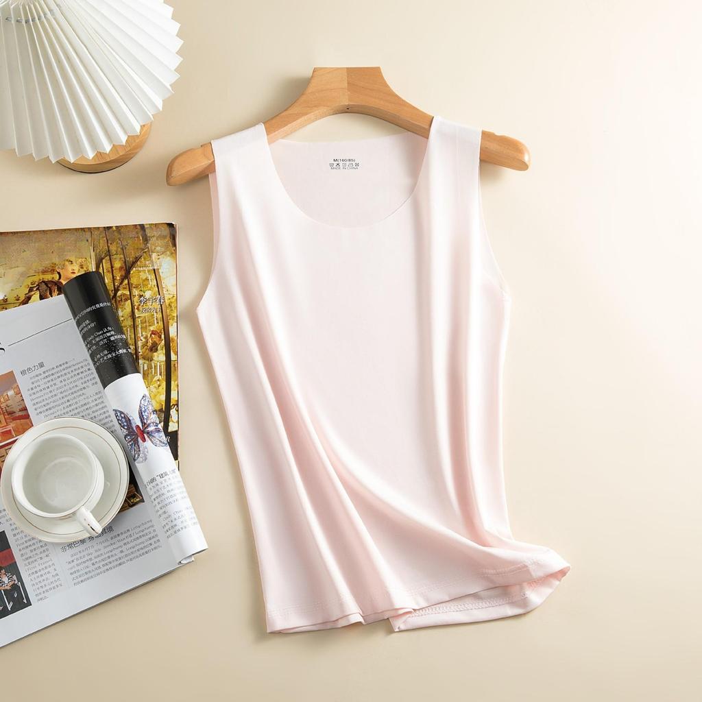 Γυναικείο γιλέκο με πάτο Ice Silk Χωρίς ραφή Αμάνικο Καθαρό Χρώμα Plus Size Strechy στρογγυλή λαιμόκοψη Dry Dry Cooling Camisole Καλοκαιρινό ραντεβού Διακοπές γραφείου