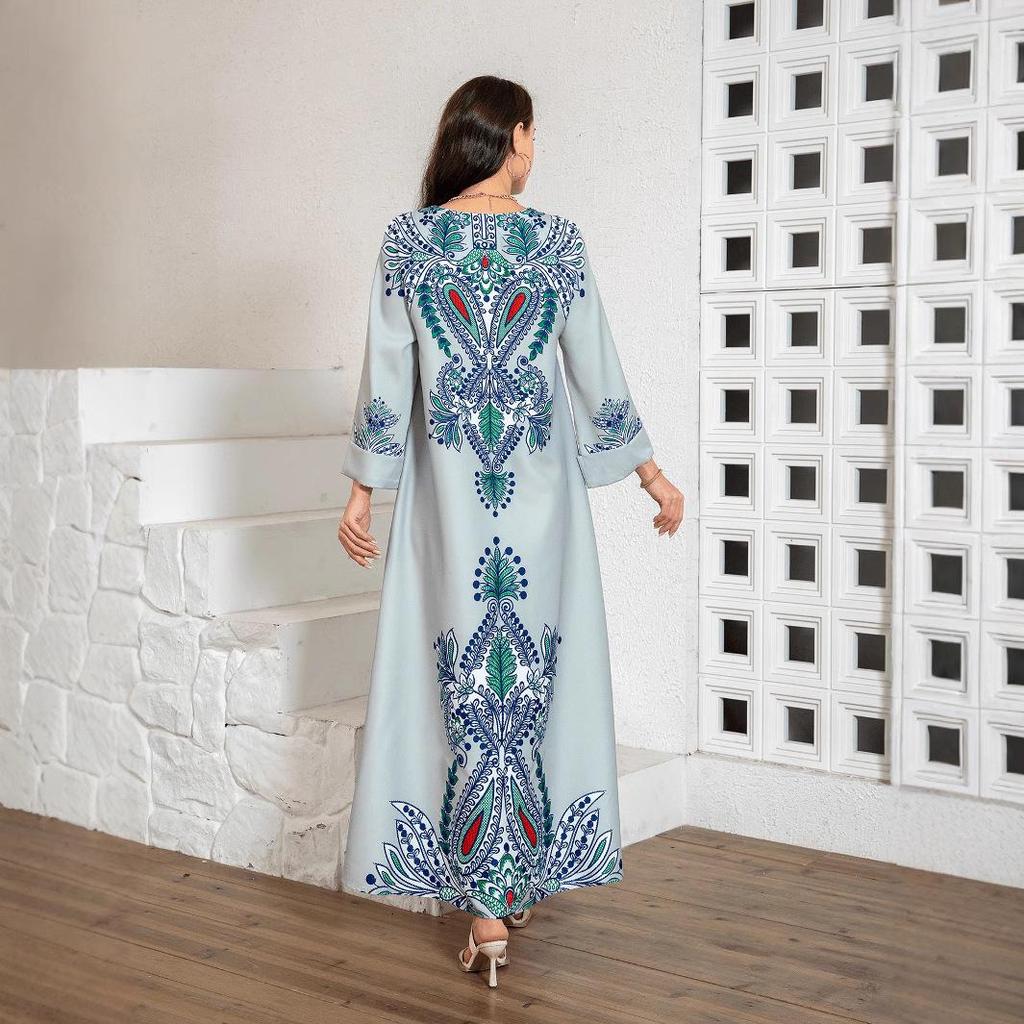 SW0827 Middle Eastern Beaded Abaya: Elegant Cross-Border Muslim Women's Long Robe Dress