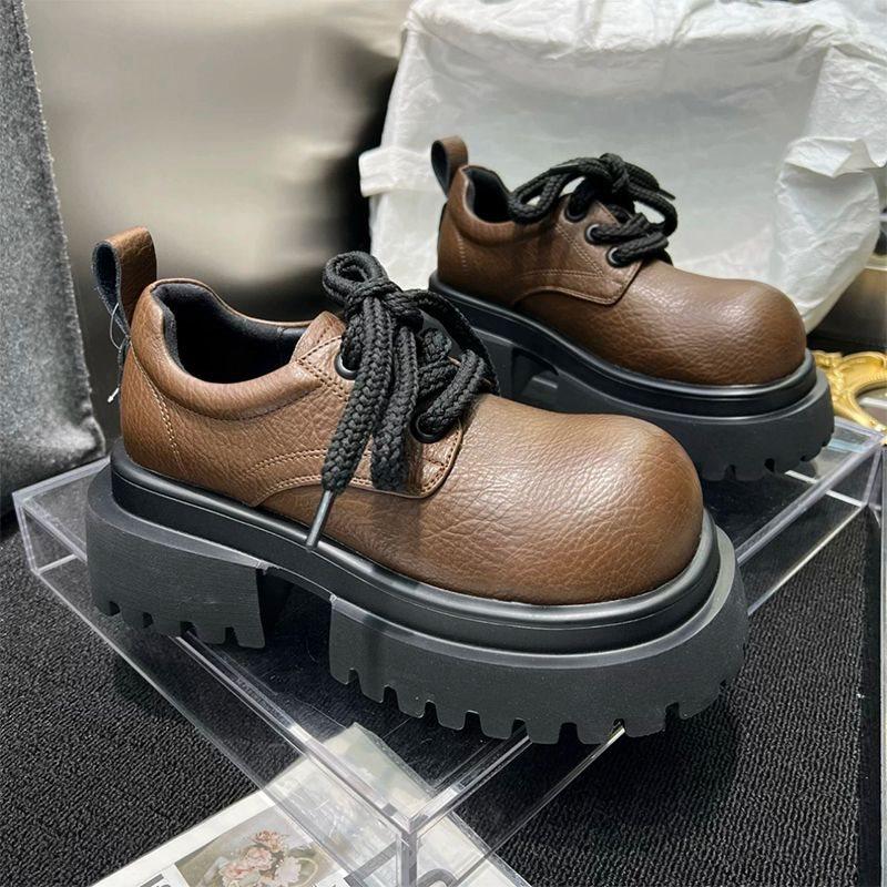 Soft Leather Big Head Derby Small Leather Shoes Women's Autumn New Platform Versatile Casual Retro Trendy Cool Mickey Single Shoes