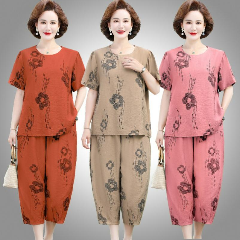 Summer Cotton and Linen Suit, Western Style Mother, Summer Loose Two-piece Suit