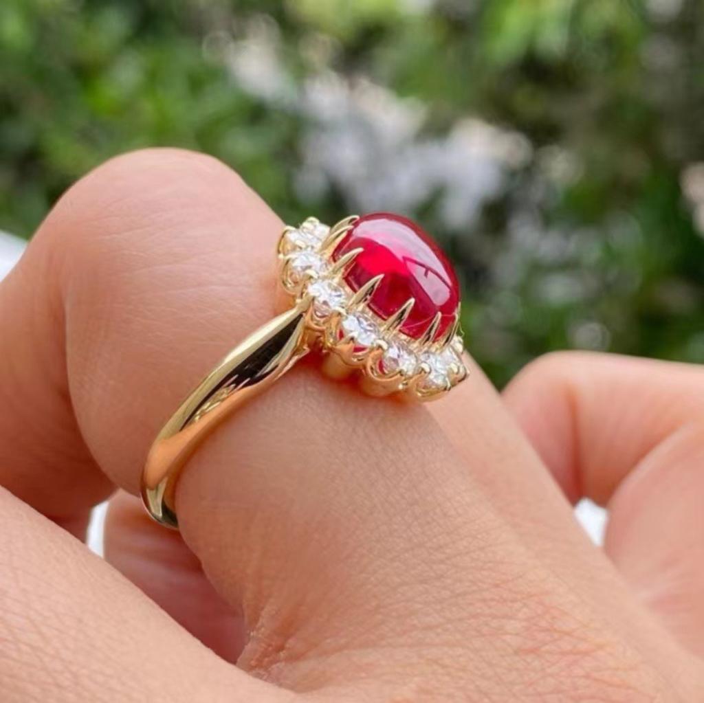 Luxury New Imitation Natural Garnet Ring, Fashionable Gold-plated Ruby Jewelry for Women