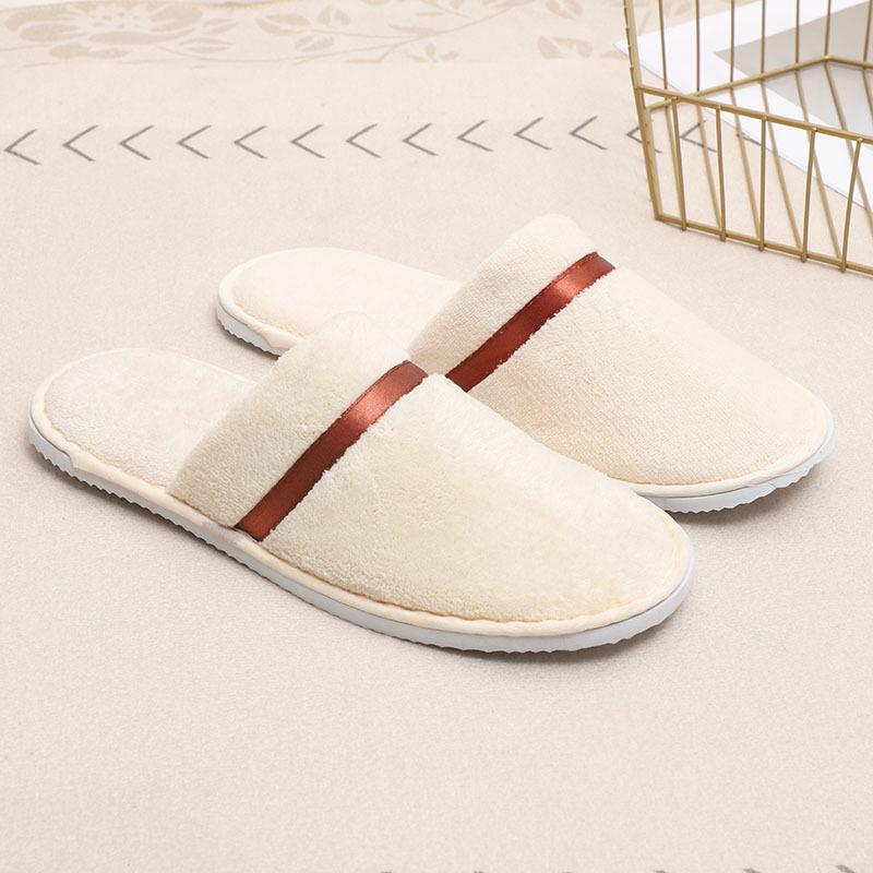 Coral Fleece Disposable Slippers with Color Ribbon for Home, Guest, Travel, Hotel, B&B - Thickened Comfort.