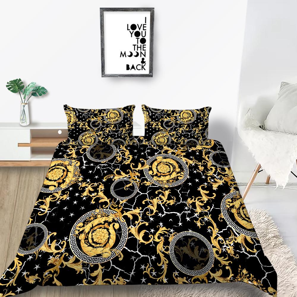 Klassische Luxusbettwäsche, luxuriöser Druck, Bettbezug, Kissenbezug, 2 oder 3 Doppelbetten in voller Größe, Mikrofaserstoff, weich, waschbar, mit Reißverschluss, Heimdekoration