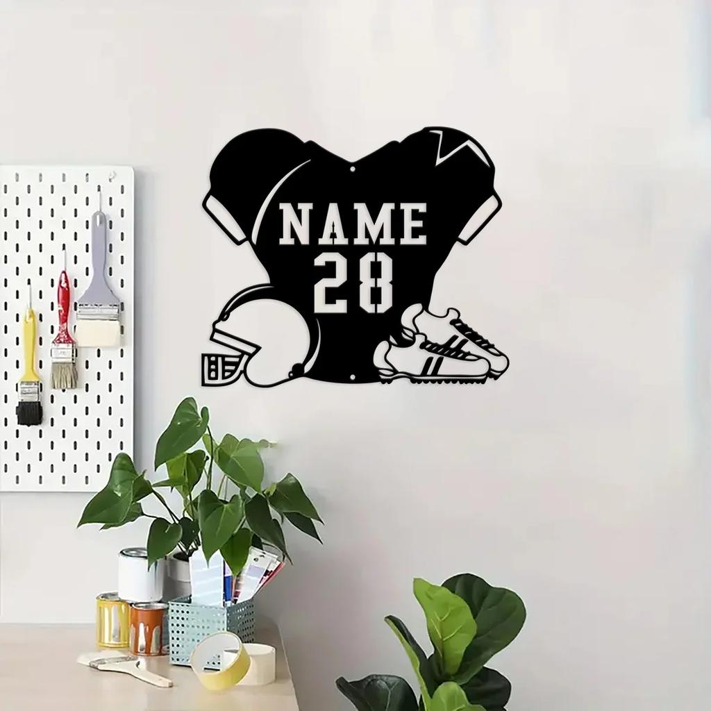 Personalized Football Metal Sign, Custom Name Plate, Sports Man Cave Wall Art, Birthday Gift for Him