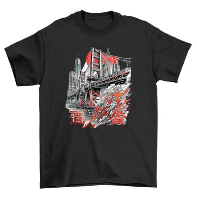 Tokyo Bridge Anime'' Funny T-Shirt Mens Womens Tees Top - Japanese Twist On San Francisco Bridge! Uni
