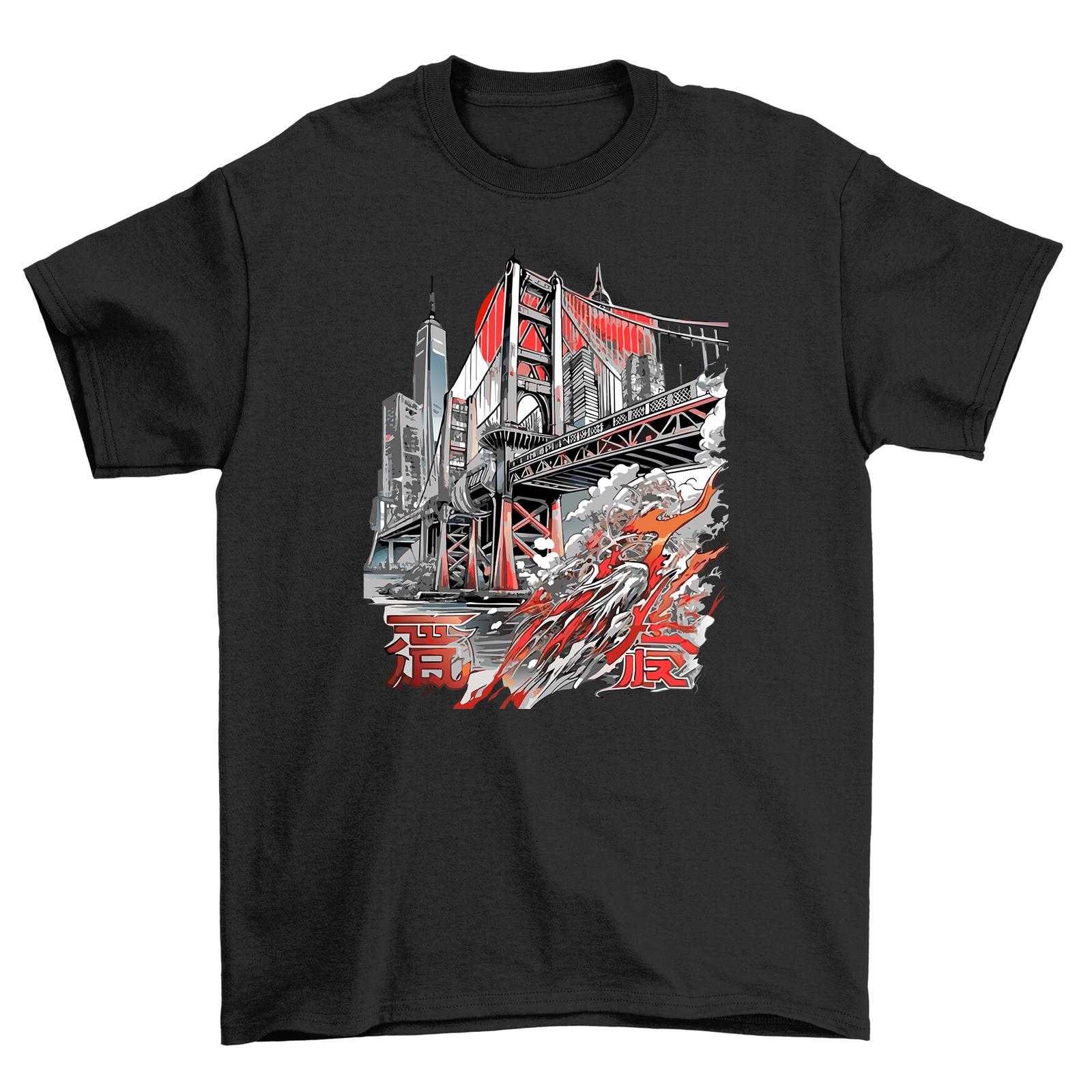 Tokyo Bridge Anime   Funny T-Shirt Mens Womens Tees Top - Japanese Twist on San Francisco Bridge! Uni S
