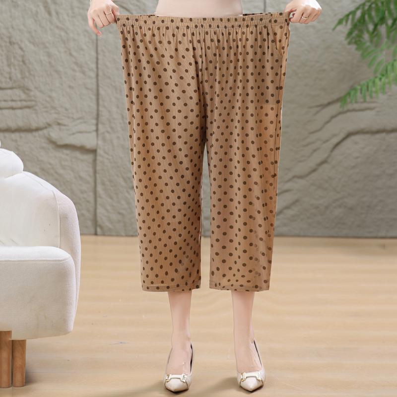 Completo estivo da donna taglie forti in 2 pezzi, set casual con top in seta ghiacciata e pantaloni capri (3XL-7XL)