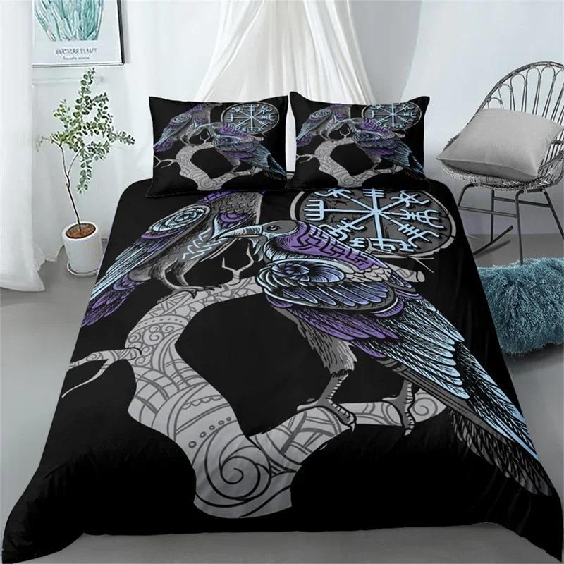Viking Duvet Cover Scandinavian Folklore Motifs Bedding Collection Microfiber Northern Germanic Culture Vikings Wolf Celtic Quilt Cover