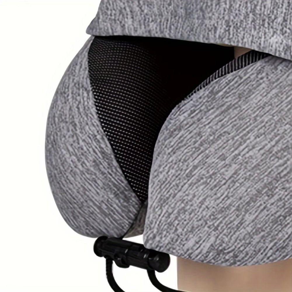 Breathable Hooded Travel Pillow Adjustable Drawstring Travel Neck Cushion  Road Trips