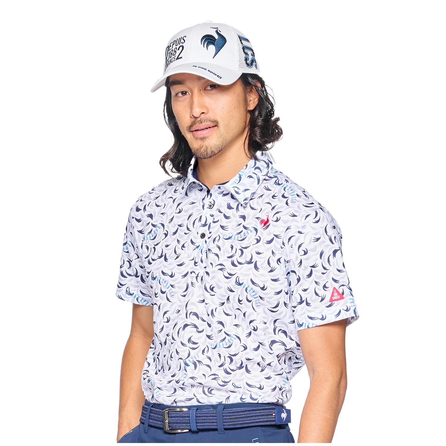 

Coq Sportif cool to the highly WH00 [Le Golf] Short-sleeved shirt, all-over pattern, sweat-wicking, quick-drying, stretch-forcer, touch, breathable,