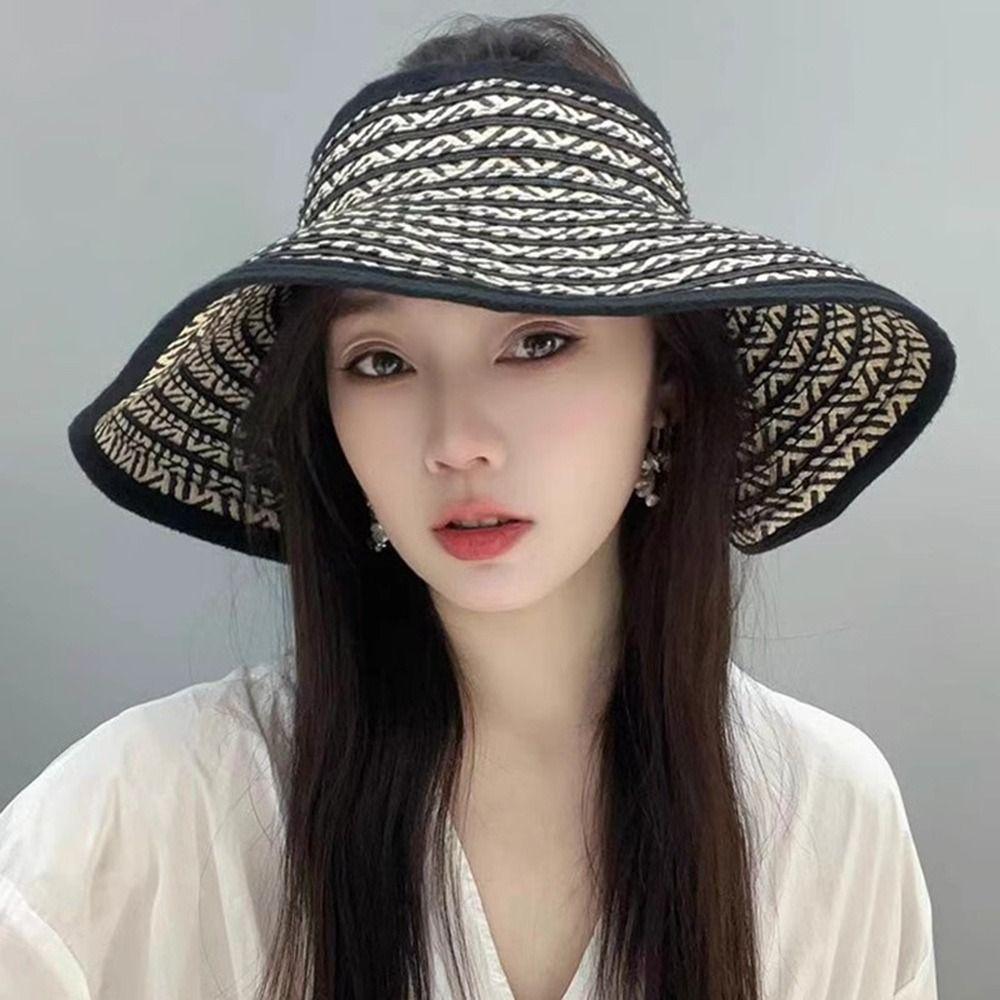 Empty Top Straw Visor Hat UV Protection Foldable Visor Hat Trendy Beach Visor Hat  Summer Outdoor