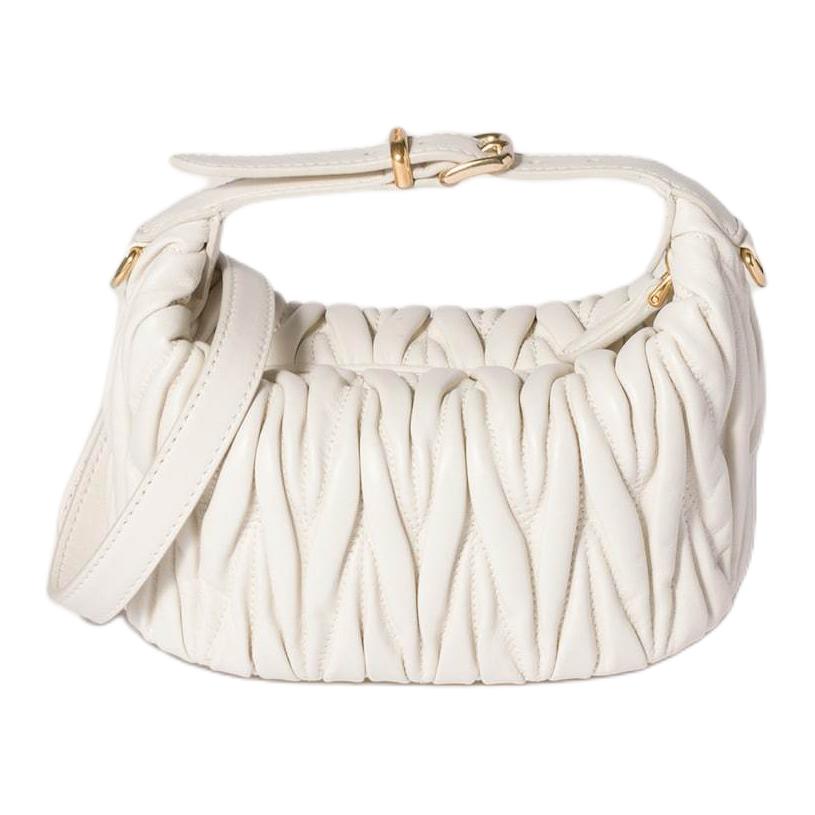 Miu Miu Matelassé Logo Lambskin Tote Bag Women handbags White 5NE026_AFPP_F0009