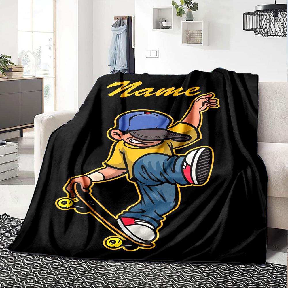 Custom Name skateboard Theme Printed Blanket - Perfect for Couch, Bed, Travel & Outdoor Use | Machine Washable, Cozy & Durable.
