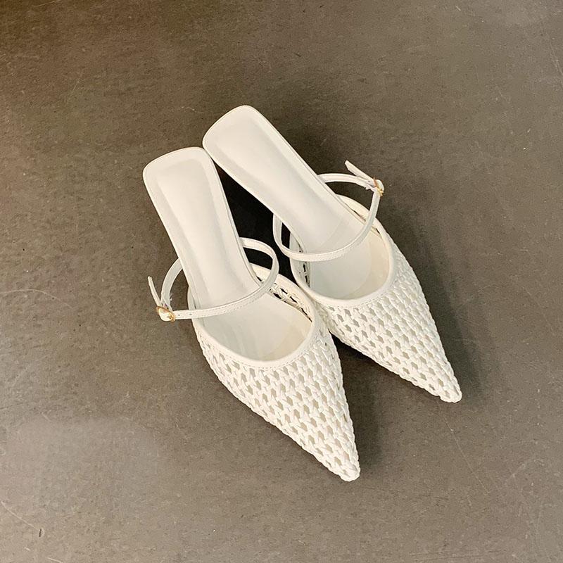 Mode Mode Weben Flache Damen Niedriger Absatz Sandalen Schuhe Weibliche Pantoletten Spitzschuh Damen Absatzsandalen Schuhe Pantoletten Schuhwerk