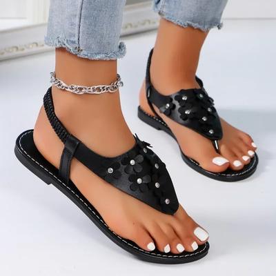2024 Sommer Hochwertige Damenschuhe Mode Damen Sandalen Pailletten Blumen Dekoration Color Blocking Übergröße Damenschuhe