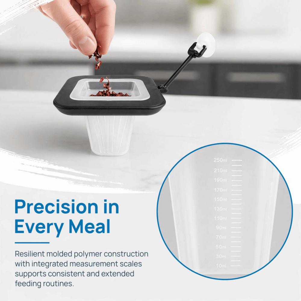 Molded Polymer Suspended Feeding Cup Graduated Cavity Suction Mount Thawing Feeding Cup Granular Feed Compatible Reusable Design