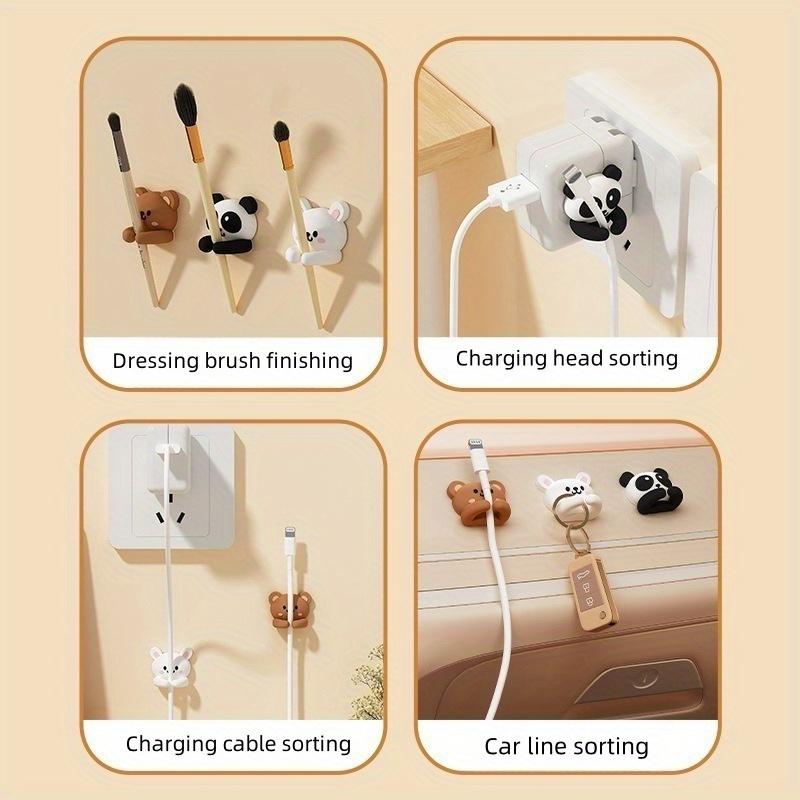 Cute Desktop Cable Organizer With Hooks And Clips For Mouse And Earphone Wires Nail Free Cord Holder For Desk Drawer Storage