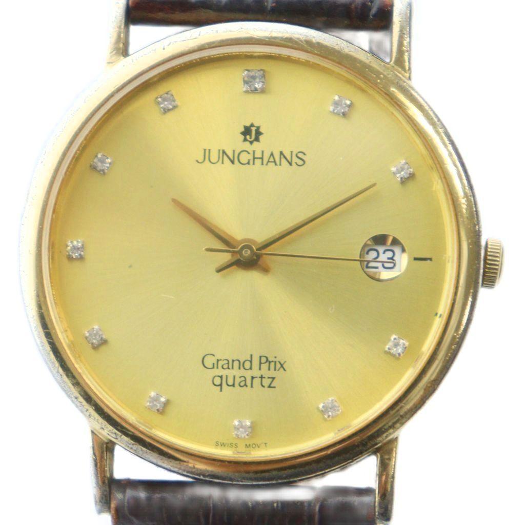 Used Junghans JUNGHANS EWJG-11026M Watch Quartz Calendar Leather Belt Gold Color GY18 /MQ