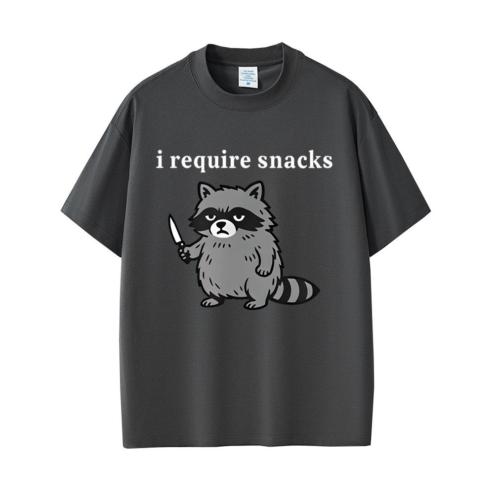 I Require Snacks Raccoon Funny Meme Print Tshirt Men Women Casual Humor Style T Shirts Mens Cotton Vintage Tshirts Cotton