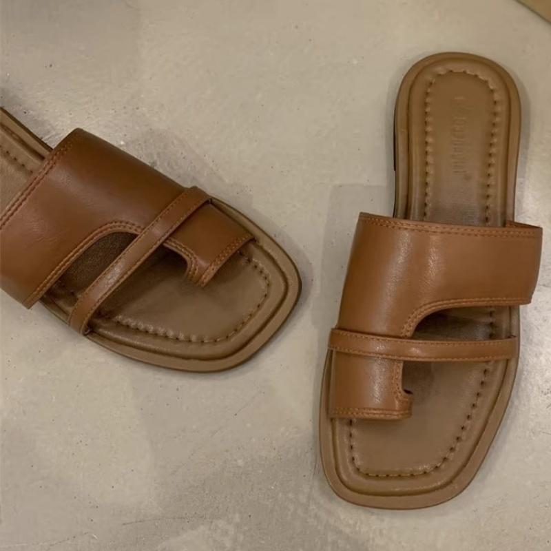 

Fashion 2025 Slippers For Women Summer Sandals Flip Flops Retro Flats Luxury Woman Shoes Slippers For Home Fashion Slippers 35 коричневый