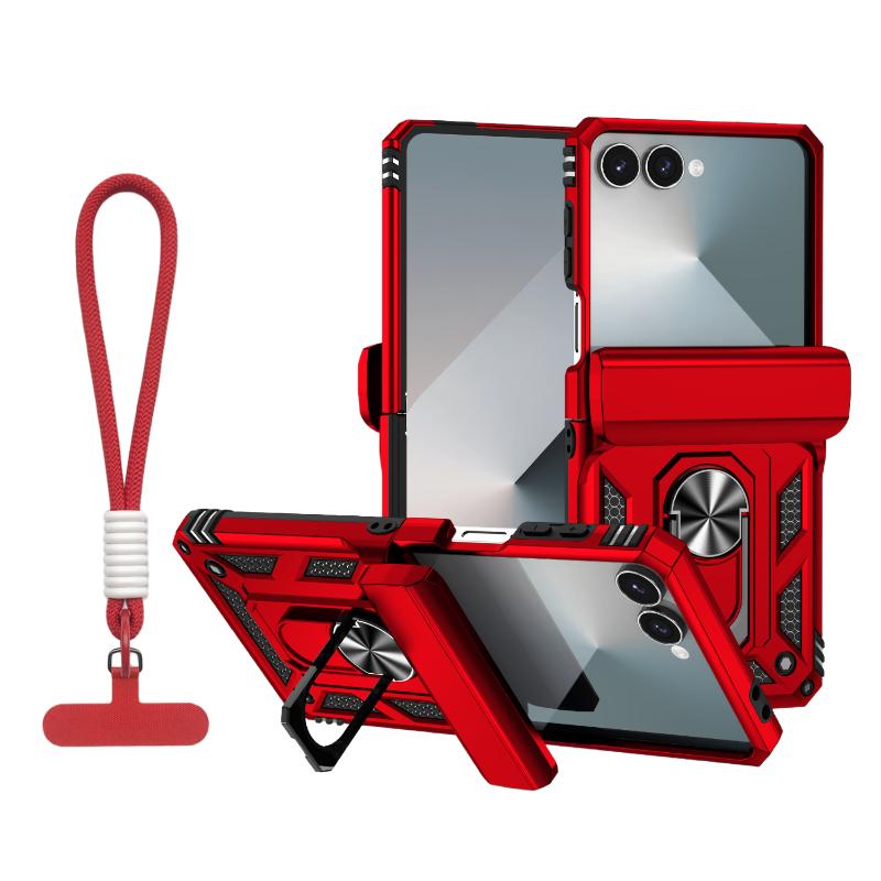 

360 ° Rotating Metal Car Bracket Ring Solid Color Armor Lanyard Phone Case For Samsung Galaxy Z Flip 7 6 5 4 3 Protection Cover Galaxy Z Flip4
