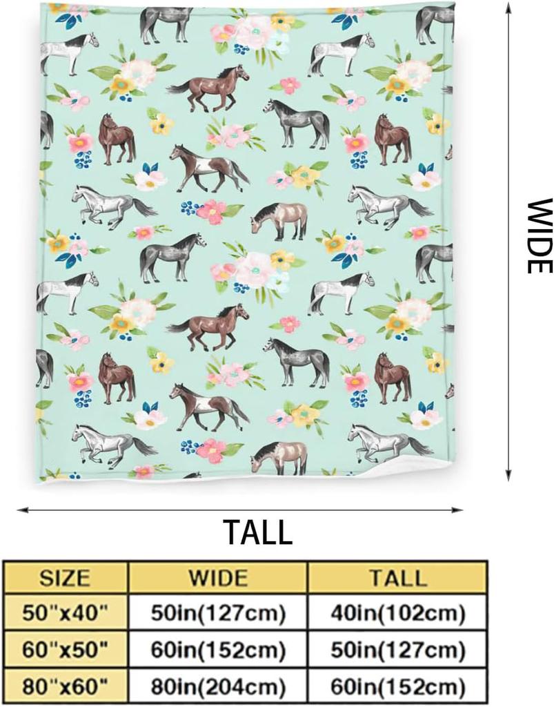 Horse Throw Blanket Super Soft Warm Floral Horse Blanket Cozy Plush Fleece Farm Stuffed Animal Horse Gifts Bedding Blanket