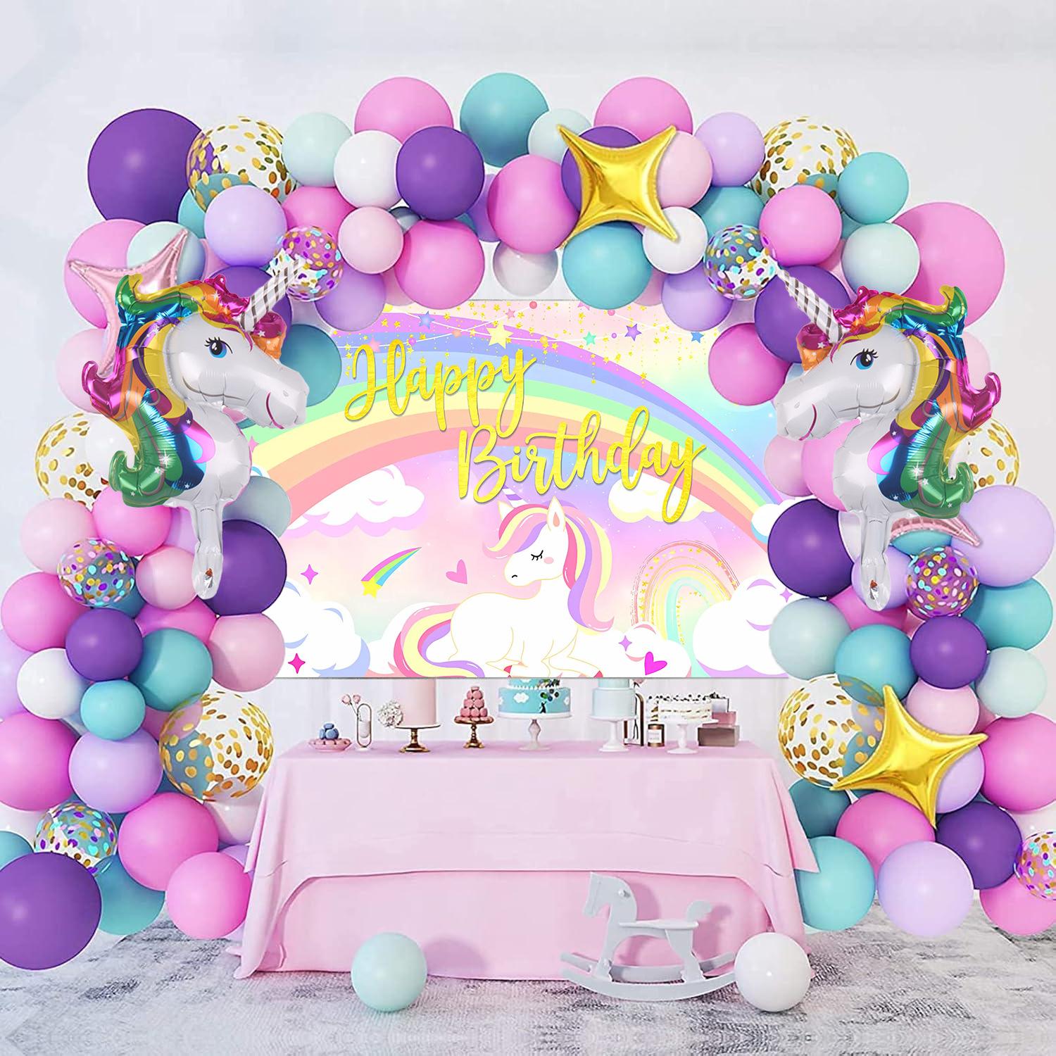 

Cartoon Unicorn Aluminum Film Balloon Children S First Birthday Balloon Background Cloth Set Party Decoration Arrangement Style 5