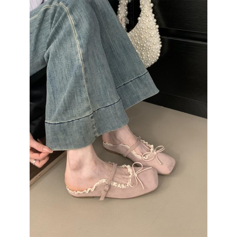Mode Printemps 2025 Mode Boucle Dames Ballerines Mules Chaussures Féminines Nœud Papillon Chaussures Plates Peu Profondes pour Femmes Mary Janes Chaussures à Enfiler