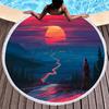 Sunrise Scenery Print Round Beach Towel,Polyester Soft Sand Resistant Beach Blanket,Absorbent Quick Dry Pool Towel Picnic Mat