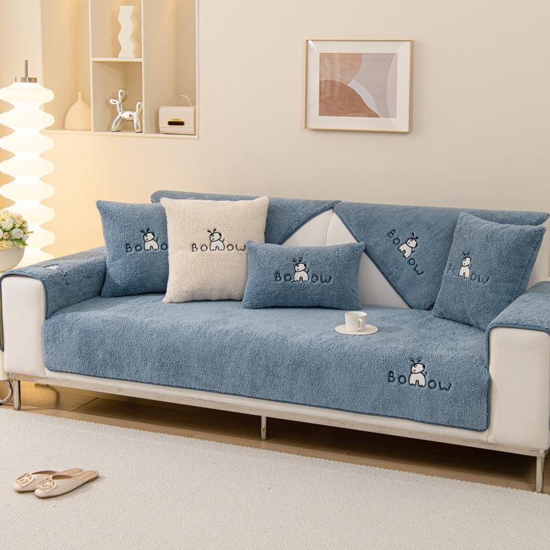 Lamb's Wool Puppy Sofa Cushion Thick Sofa Cover Cloth Living Room Winter Warm Universal Sofa Cover Cloth