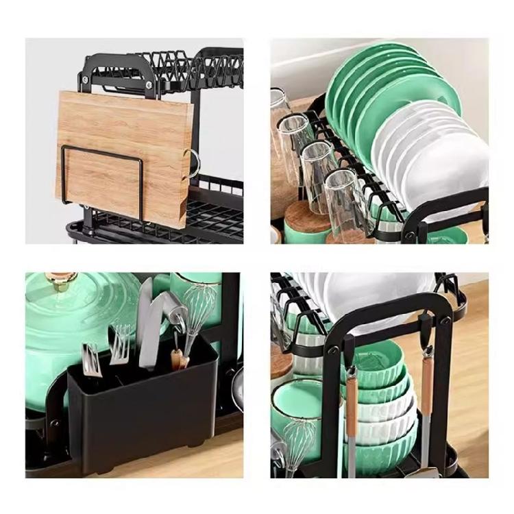Fashionable 2 Tiers Dish Holder Designs for Space Saving Utilization In Kitchens Supplies Includes Drips Display Tray