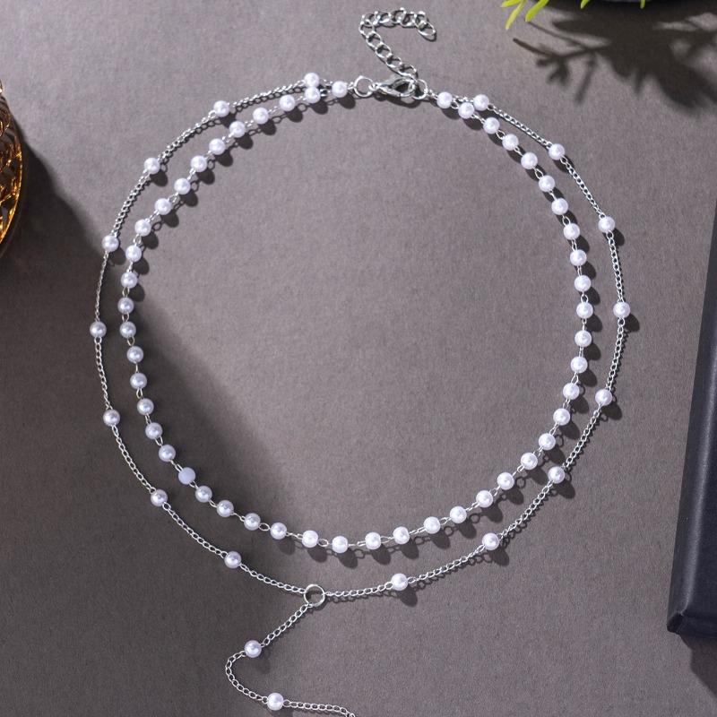 Fashionable Double-layer Pearl Tassel Pendant Necklace, Elegant Women's Wedding Banquet Holiday Gift, Gorgeous Jewelry