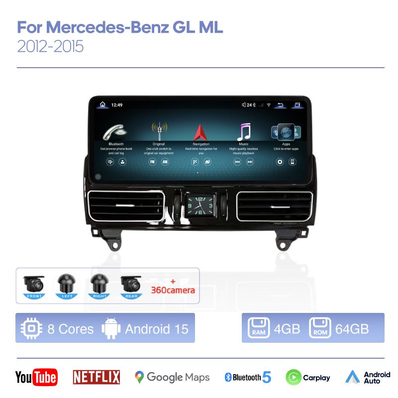 For Mercedes Benz ML W166 GL X166 2012-2015 12.8″ Car Multimedia Video Player GPS Navigation Android15 Carplay Auto 4G WiFi 360