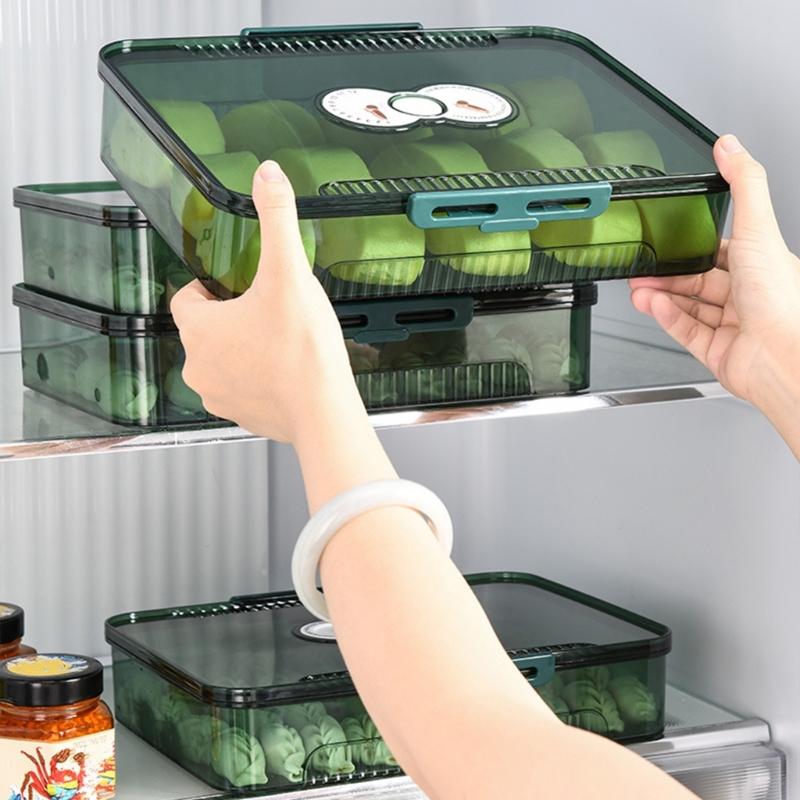 Stackable Dumpling Storage Box With Date Timer for Freezer Use Clear Food Container Set for Kitchen Organization