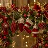 Red Flocked Christmas Tree Ornament 6-Piece Set - Irregular Shaped Ball Pendants for Luxurious Holiday Scene Decor