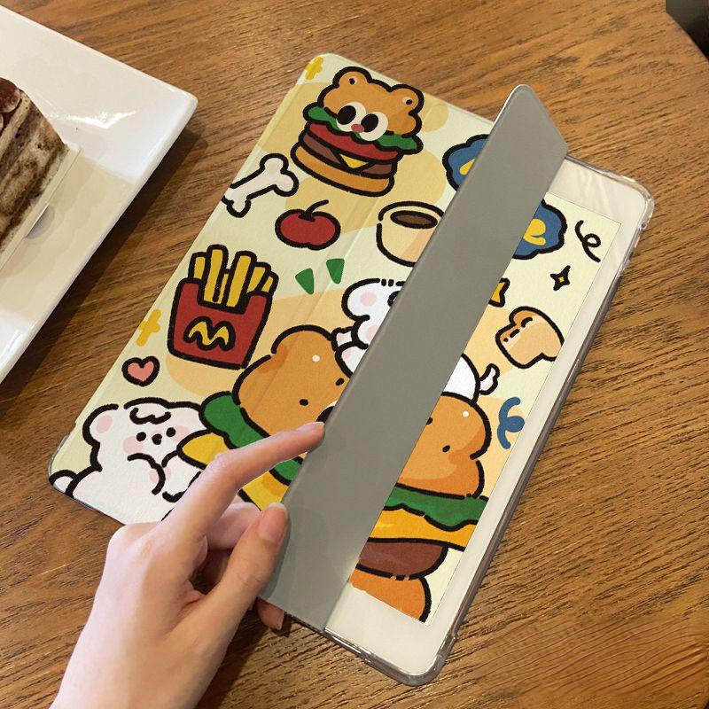Für iPad Air6 Hülle Süßes Burger Welpen Muster iPad Smart Style Tri-Fold Hülle für iPad Pro2024 11 13 Air6 Air5 Air4 10.9 Air3 10.5 mit Bleistifthalter