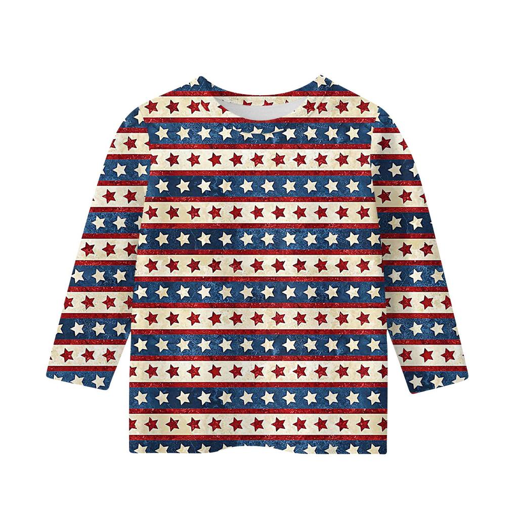 Print Tops For Youth Girls 3-10 Years Round Neck 3/4 Sleeves T-Shirts Trendy Tops Outfit Tees