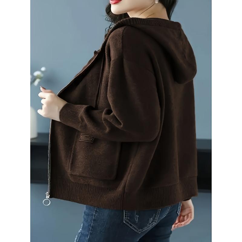 Cardigan con Cappuccio da Donna con Zip per il Tempo di Transizione Primavera/Autunno, Outfit Quotidiani e Formali