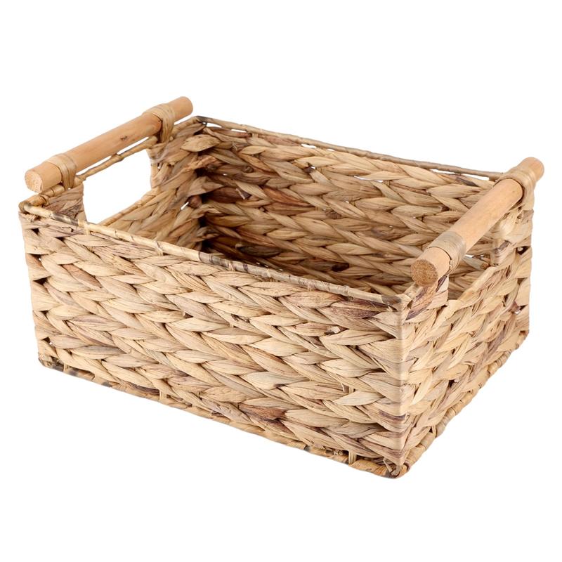 ABWR-Wicker Basket Rectangular With Wooden Handles For Shelves,Water Hyacinth Basket Storage,Natural Baskets