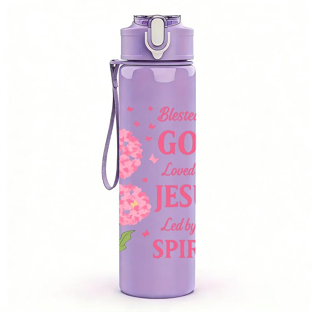 1PC Born By God Saved By Jesus Flower 750ml Color Plastic Sports Water Bottle Leakproof Flip Straw Lid Suitable for Sports Office Home Use