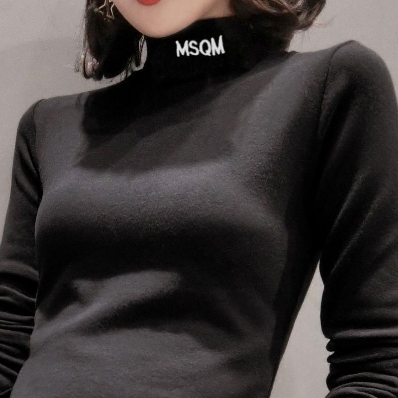 Gesticktes halbes Rollkragen-Bottom-Shirt Herbst und Winter koreanische Version langärmeliges T-Shirt Damen Slim Top