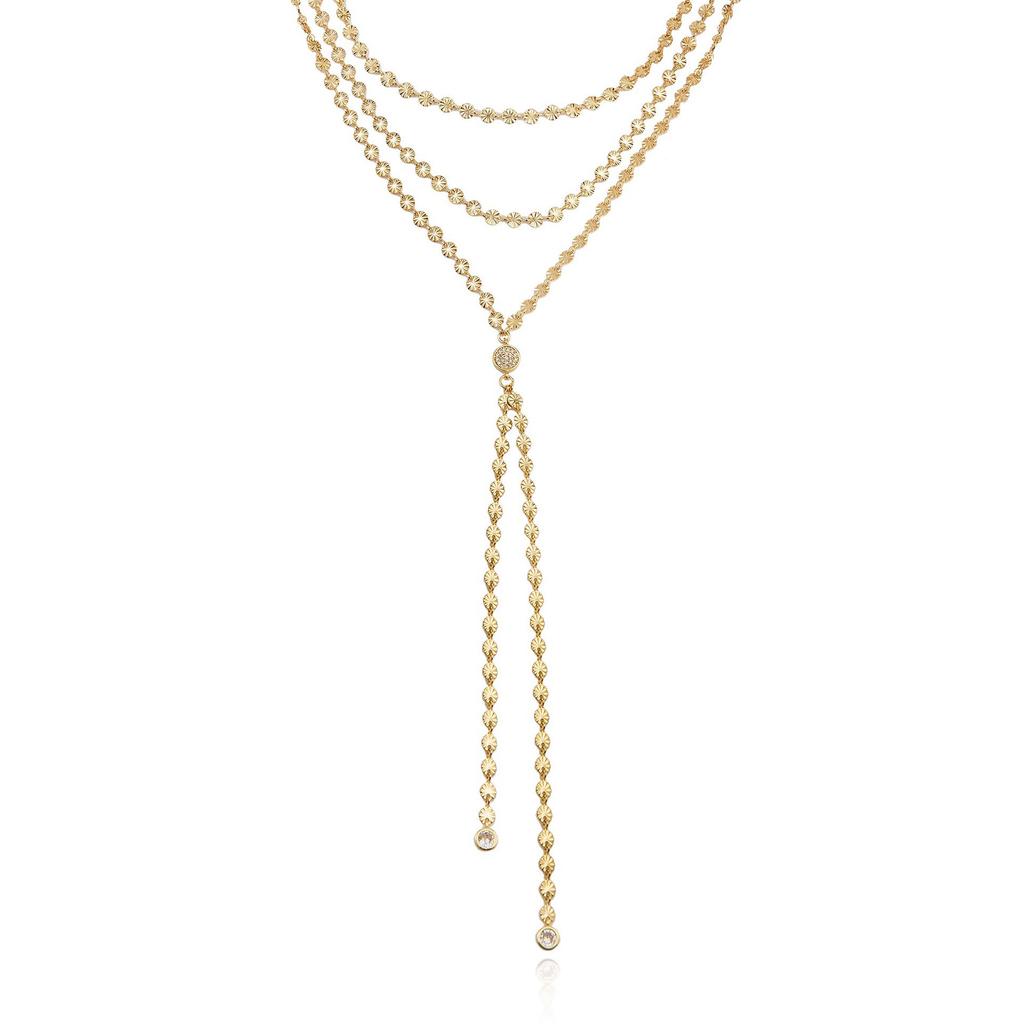 Waterproof 18k Gold Plated Y Shaped Stainless Steel Necklace Fashion Layered Chain Pendants Necklaces for Women