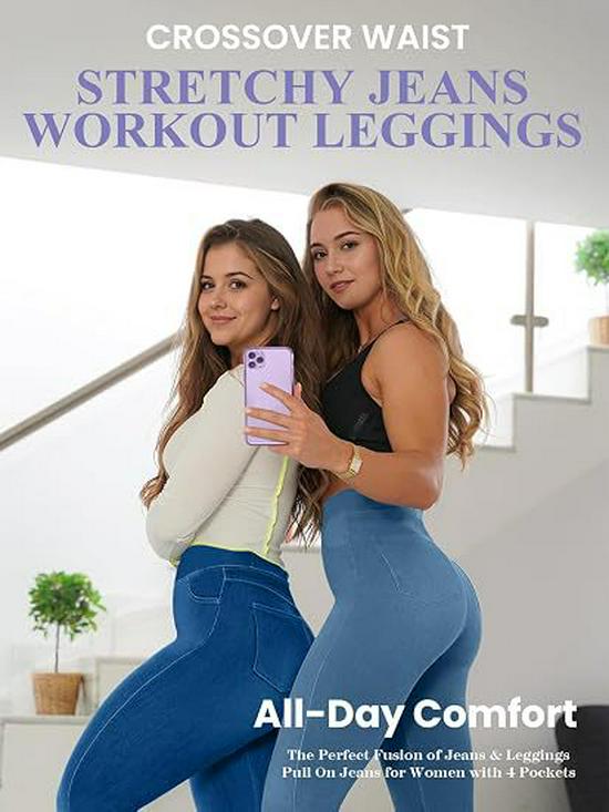 Plus Size Women's High Waist Crossover Yoga Jeans with Double Pockets
